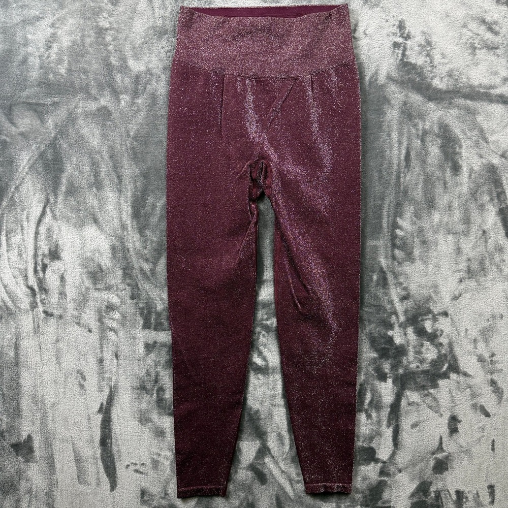 PINK Victoria's Secret Leggings Womens Medium Maroon Shimmer Metallic Seamless